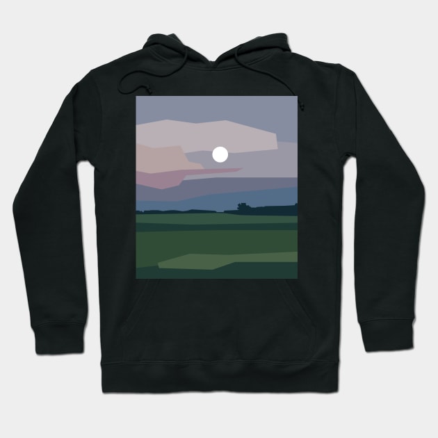 Full moon above green meadow, minimalism in nature. Hoodie by BumbleBambooPrints